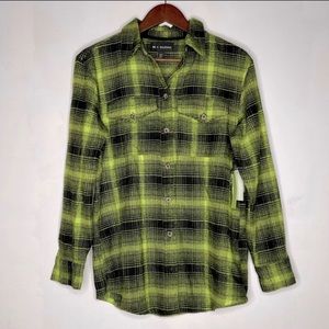 BP + Wild Fang Oversized Highlighter Green Plaid Collared Button Down Flannel